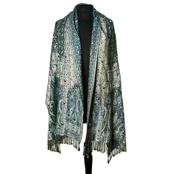 UNBRANDED Multicolor Multi Detailed Mirrored Fringed Wrap Scarf - Picture 2 of 6